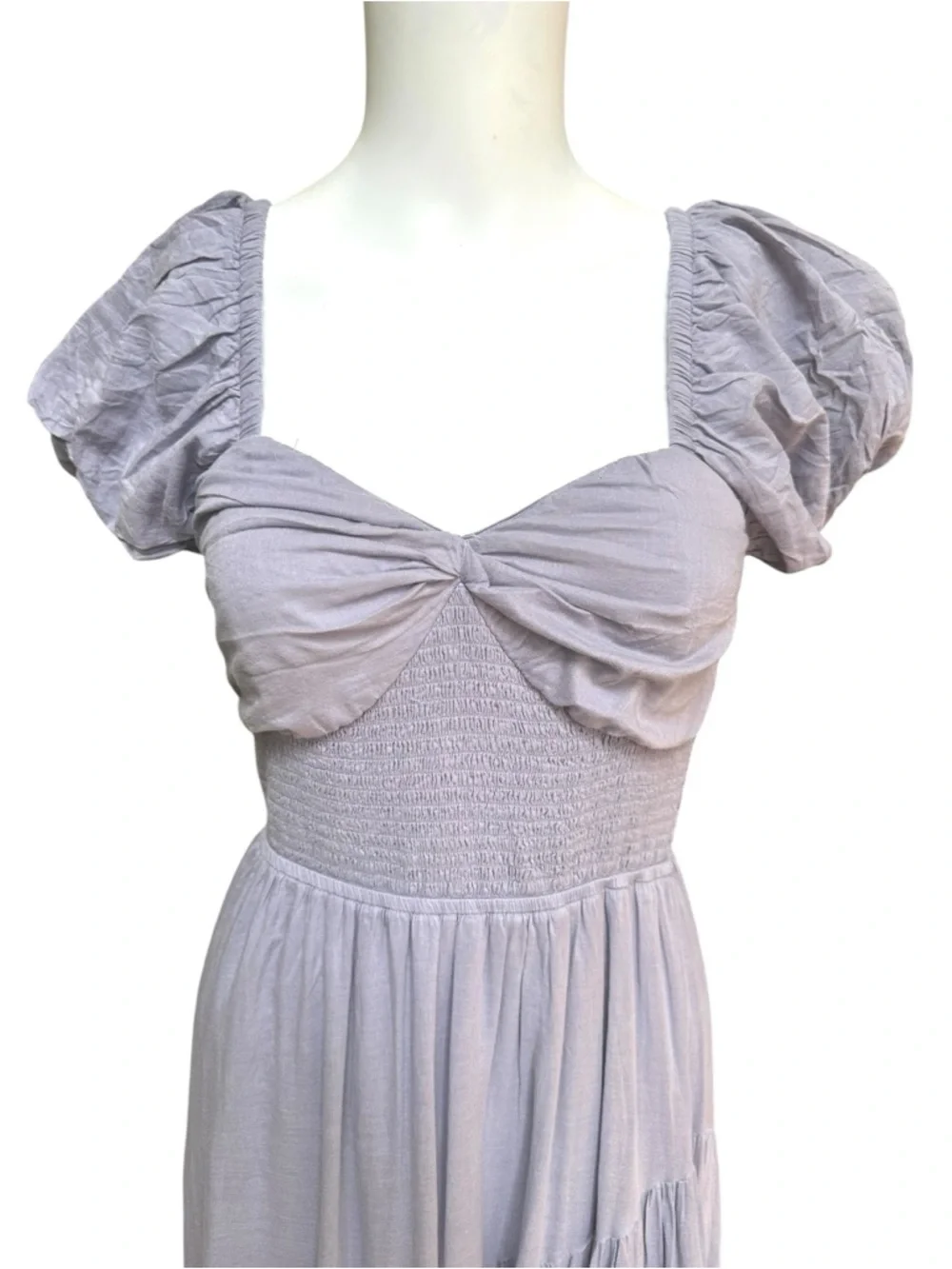 Free People Lavender Puff-Sleeve Tiered Maxi Dress NWOT, S